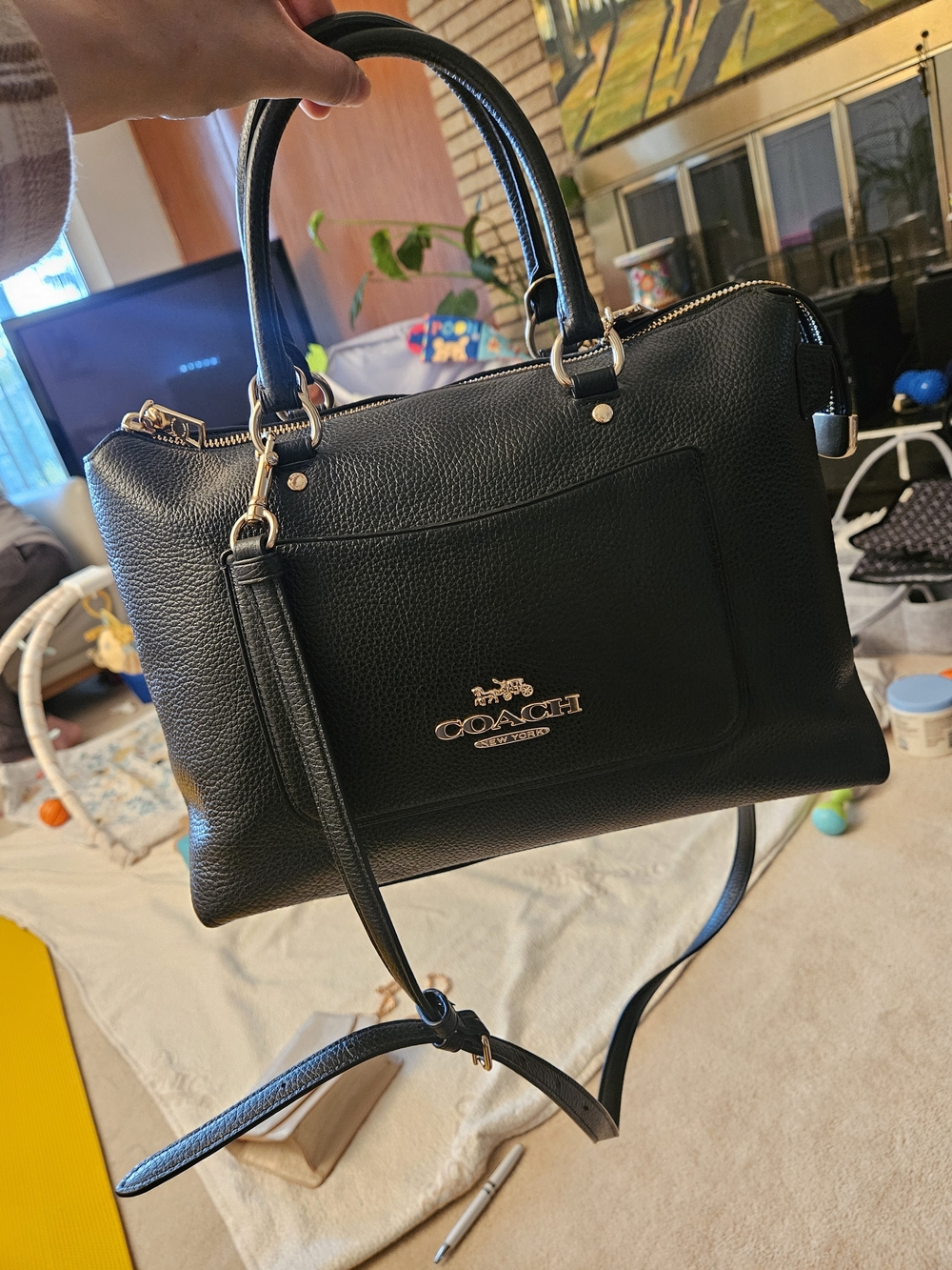 Coach Black Pebbled Leather Satchel with Removable Strap